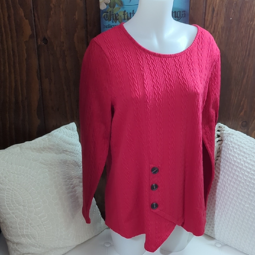Size XL Women's2 Dye 4 Red Button-Detail Sweater Top - Picture 2 of 14